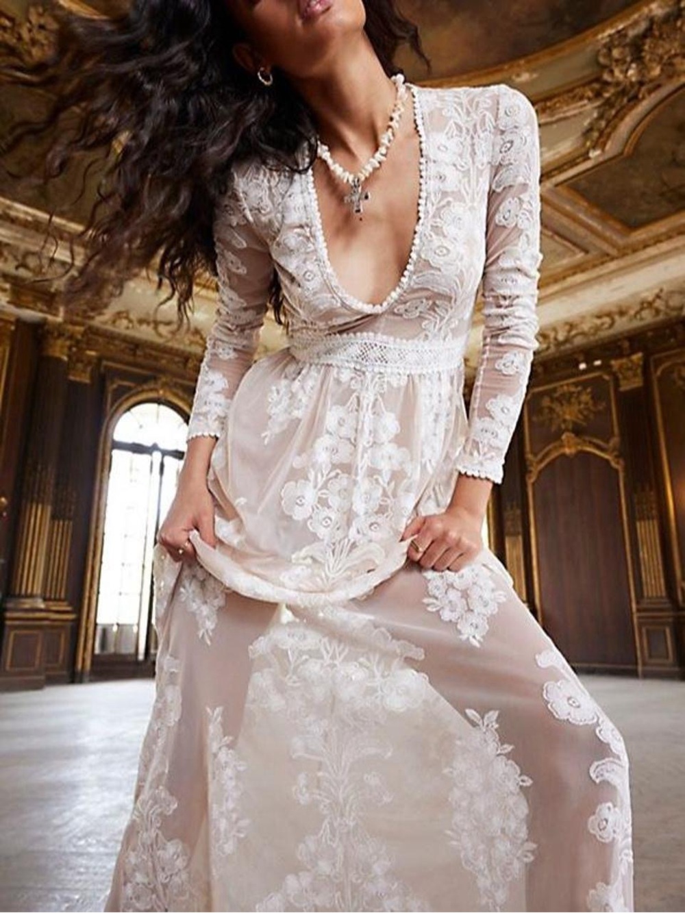 For Love & Lemons Sheer Ivory Maxi Dress